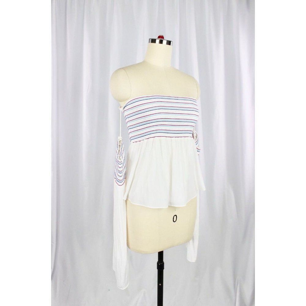 NWOT RAMY BROOK Giuliana White Silky Smocked Off Shoulder Blouse Top, Size XS - Picture 3 of 12